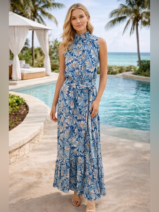 Dresses & Skirts - J.McLaughlin Blue Floral Silk Blend Maxi Dress – Size Large Resort Style
